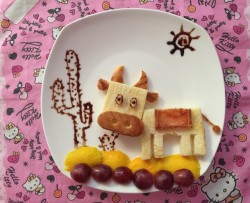 儿童创意早餐—憨厚的方块脸牛牛