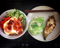 减脂餐 韩式拌面+香煎比目鱼
