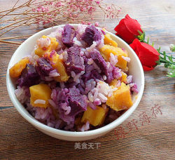红薯紫薯蒸米饭