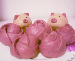 紫薯玫瑰花和小猪豆沙包