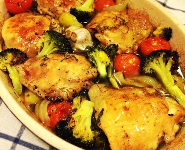 Roasted Supreme of Chicken with Sherry and Vegetables 雪利酒烤鸡腿配杂蔬