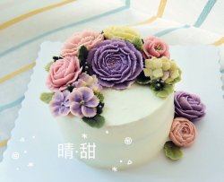 韩式豆沙裱花蛋糕-玫瑰毛茛
