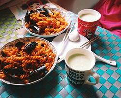 贻贝通心粉+牛油果奶昔