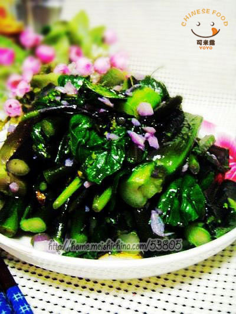 第一次吃紫色的油菜---蒜泥油菜