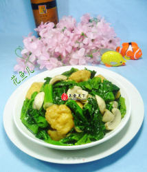 蘑菇油豆腐炒天菜芯