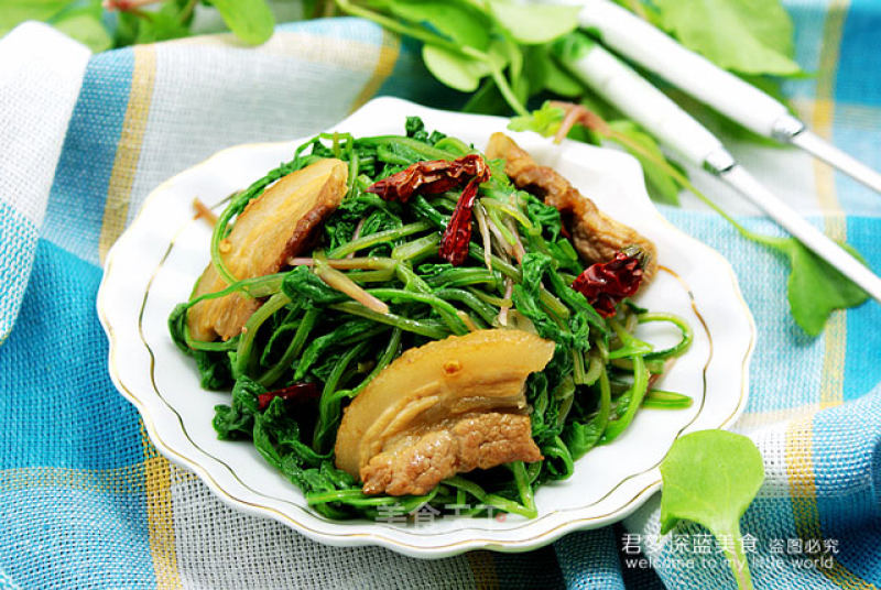 【五花肉炒萝卜叶】---春天里不要扔要的绿色健康美味