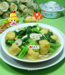 油豆腐蘑菇炒菜芯