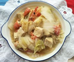 白菜大虾炖冻豆腐