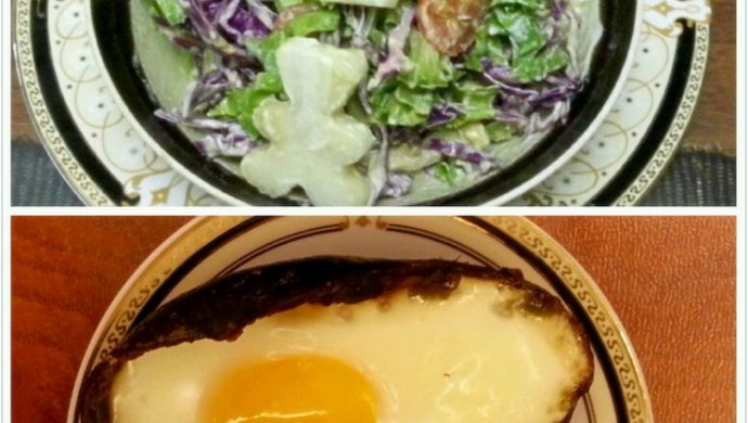 牛油果两吃 : 水果蔬菜沙拉+牛油果焗蛋
