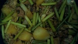 土豆蒜苔炖肉焖米饭