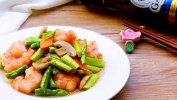 芦笋蘑菇炒虾仁