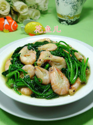江白虾炒菠菜