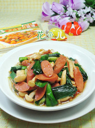 大蒜火腿肠炒白玉菇