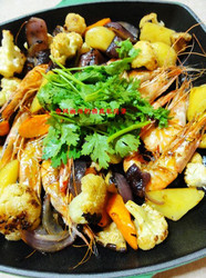 杂蔬烤海虾